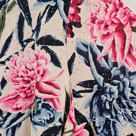 JM Collection Floral Top Woman 2X Short Sleeve Pink Blue Stretch Embellished - Picture 5 of 11